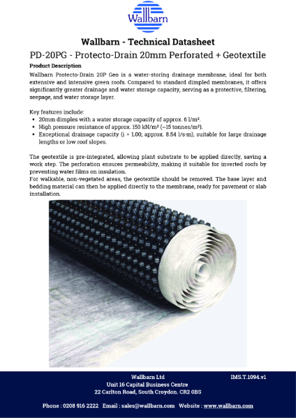 Datasheet - Protecto-Drain 20mm Perforated Drainage Board with bonded Geotextile