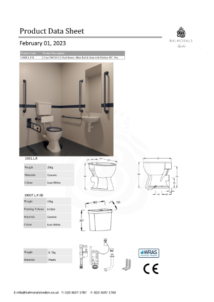 i.Care DOCM L/L Push Button (Blue Rail & Seat) with Rimless WC Pan