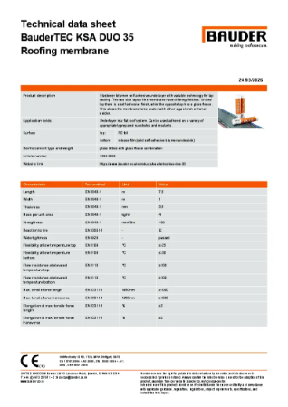 BauderTEC KSA DUO 35 Underlayer - Technical Data Sheet