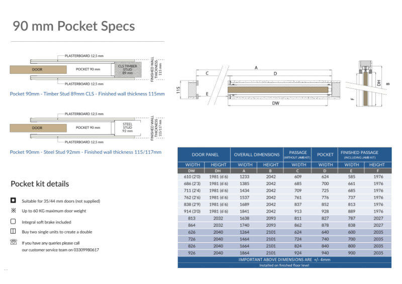 90mm Single & Double Pocket Door Spec Sheet