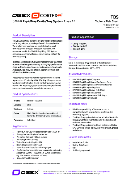 OBEX CORTEX 0241FR RapidTray Cavity Tray System_TDS