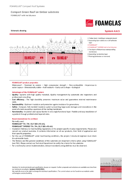 TDS_4.4.5_Warm Roof - Timber Deck - FOAMGLAS Insulation (Hot Applied) for Green Roof Applications (Flat or Tapered)