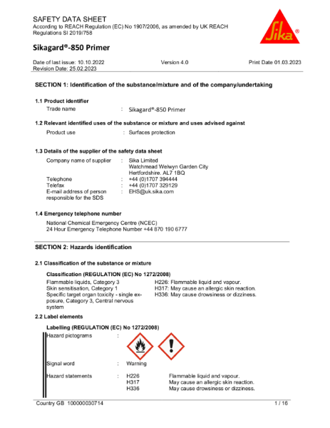 Sikagard 850 Primer MSDS