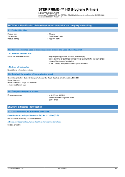 SteriPrime HD Undercoat Safety Data