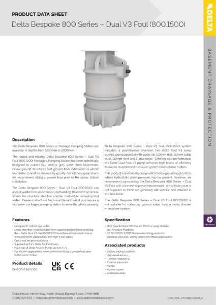 Delta 800 Series Dual V3 Foul 800.1500 Package Pump Station