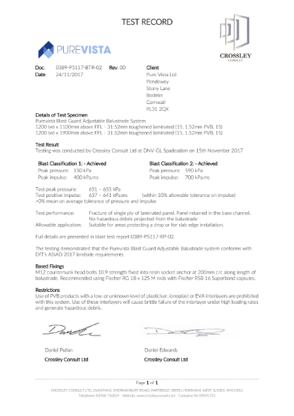 Blast Guard test data (Anti-Terror Frameless Glass Balustrade)