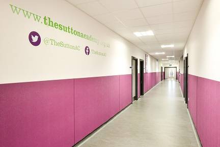 Sutton Academy Chose Yeoman Shield Hessianex Wall Protection Panels to help protect the white plaster walls on corridors and study areas from becoming damaged and grubby