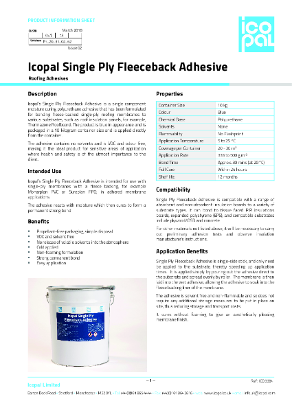 Icopal Single Ply Fleeceback Adhesive information Sheet