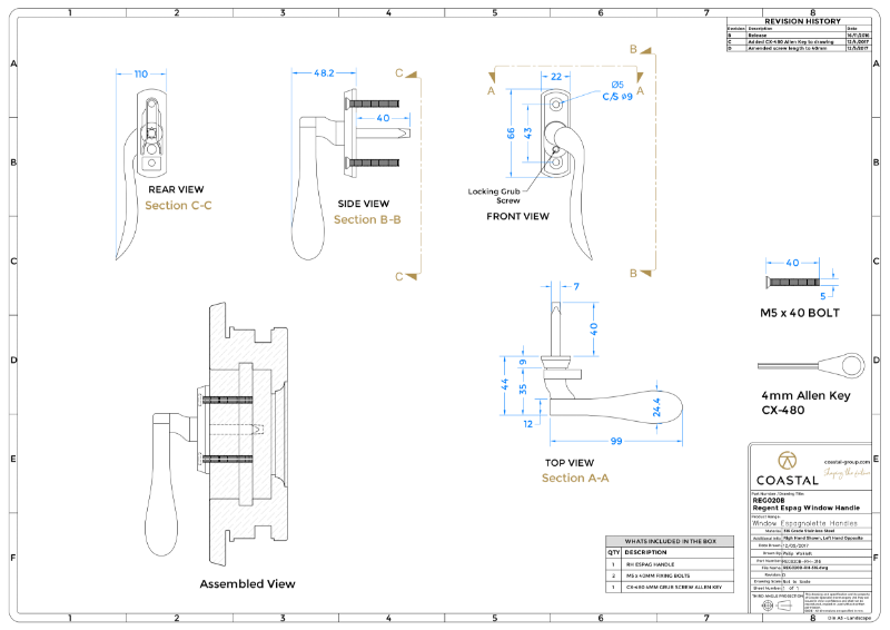 BLU™ - REG020 Regent Window Handle CAD