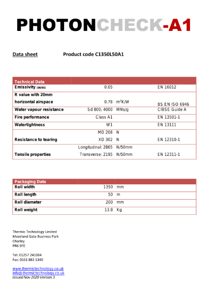PhotonCheck-A1 (non-combustible) Technical Datasheet