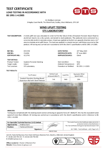 Certification - Exadeck Wind Uplift Test