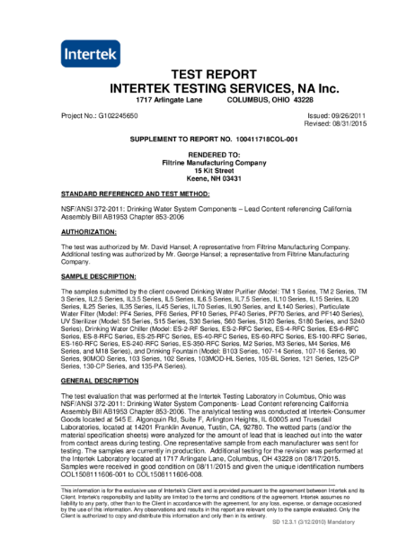 Filtrine Test Report