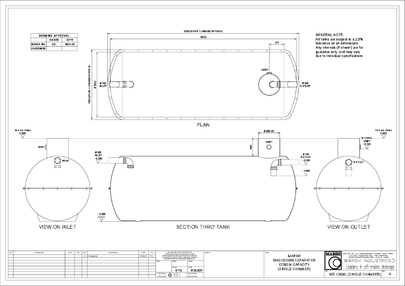 WASH DOWN - 12000L - SINGLE CHAMBER - ADDINGTON TANK (1.8m dia x 5.2m lg)