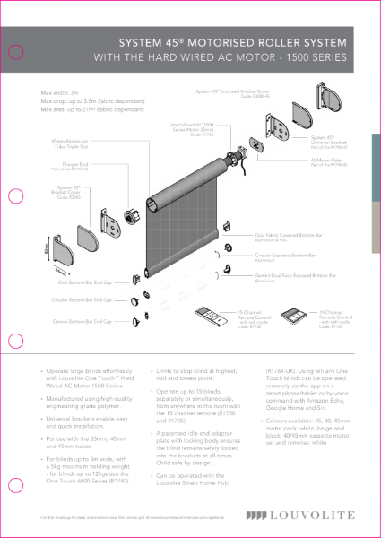 Roller System 45® Motorised Roller System Technical Specification