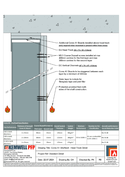 KEM-PFP-CA1-SHAFT-03 - Corex A1 - Shaftwall Details - Head Track Detail (R6)