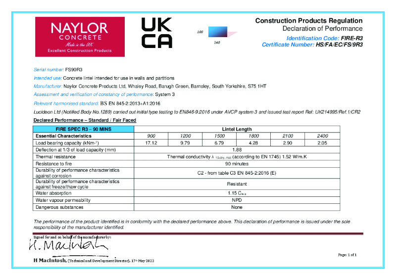 Fire R3 - 90 Minutes - Declaration of Performance