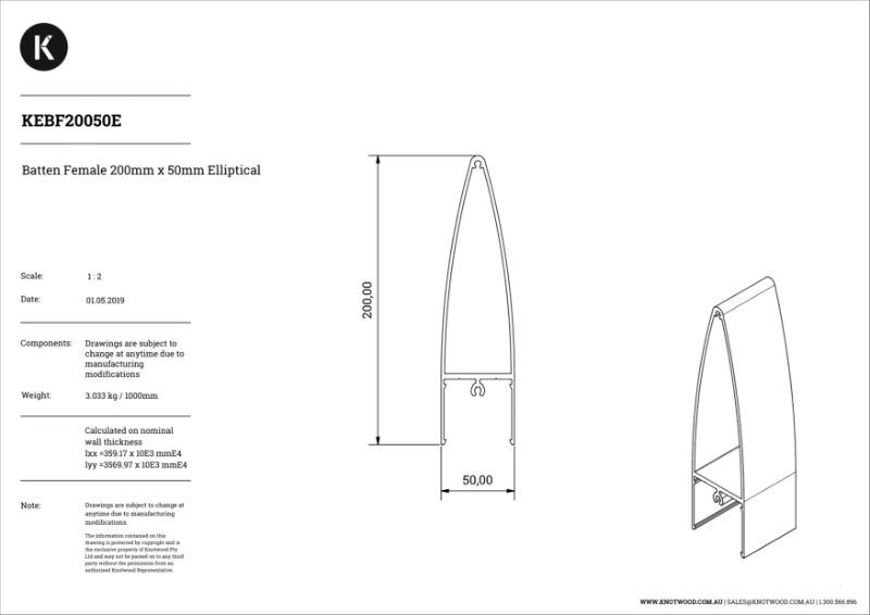 KEB20050FE 2000 x 50 mm elliptical (F) batten