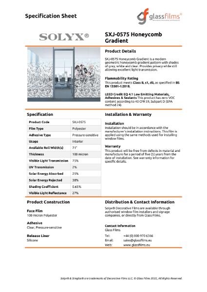 SXJ-0575 Honeycomb Gradient Specification Sheet