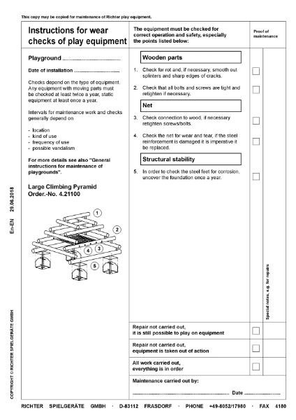 4.21100 - Large Climbing Pyramid - Maintenance Instructions