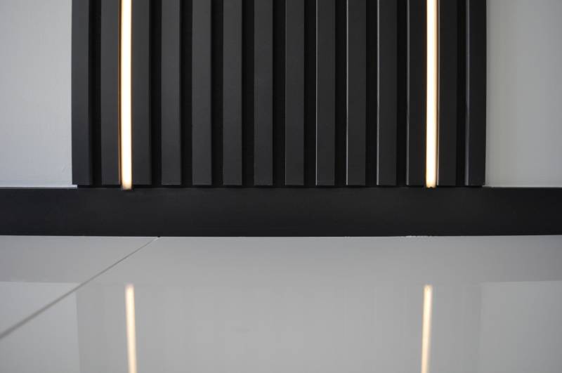 Slatted wall and ceiling features in premium residential development - MicroSlat