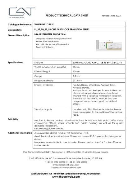 Timberline Brass Perimeter Floor Trim 1/15B SF