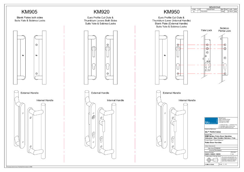 BLU™ - KM9 Patio Slide Door Handle Set Drawing