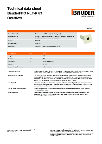 BauderFPO NLF-R 63 Overflow