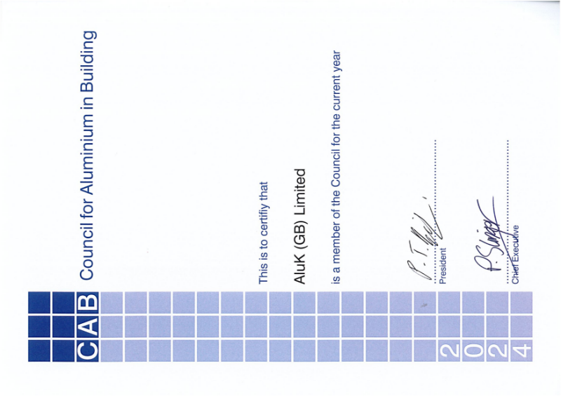 Council for Aluminium in Building Certificate 2024