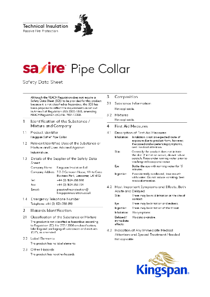Kingspan Safire Pipe Collar Safety Information
