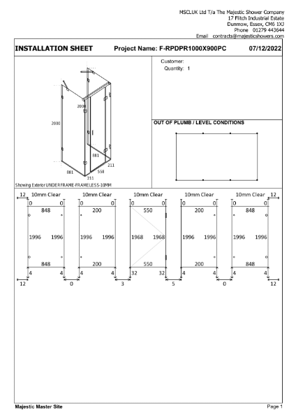 Installation Sheet - Barcelona 1000mm x 900mm