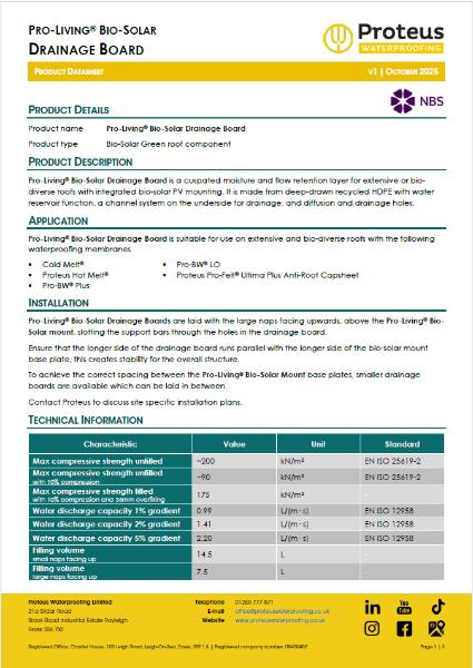 Product Data Sheet - Pro-Living® Bio-Solar Drainage Board