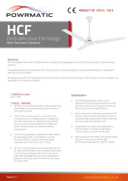 HCF Product Specification Sheet