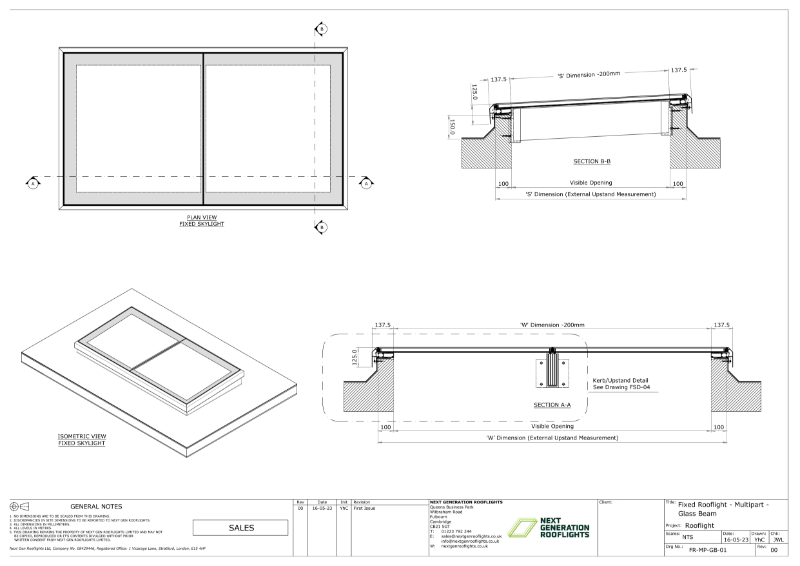 Fixed Rooflight - Multipart - Glass Beam