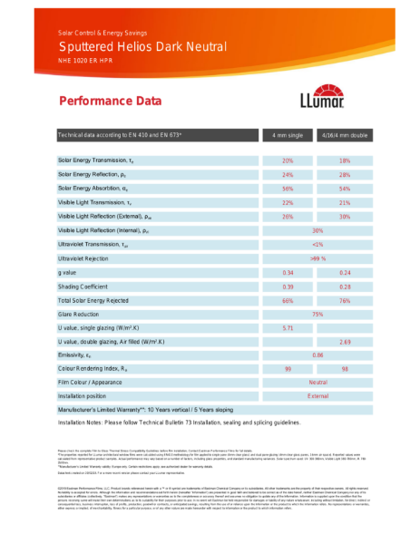 Data Sheet - External Dark Neutral Window Film -  LLumar NHE1020