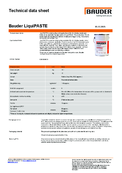 Bauder LiquiPASTE - Technical Data Sheet