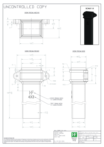100x75mm Eared Rainwater Pipe Drawing