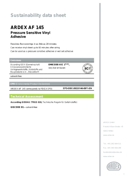 ARDEX AF 145 Sustainability Data Sheet