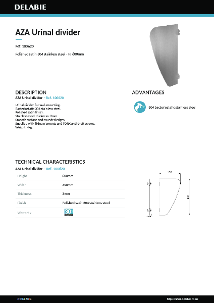 AZA Urinal Divider 100620 data sheet