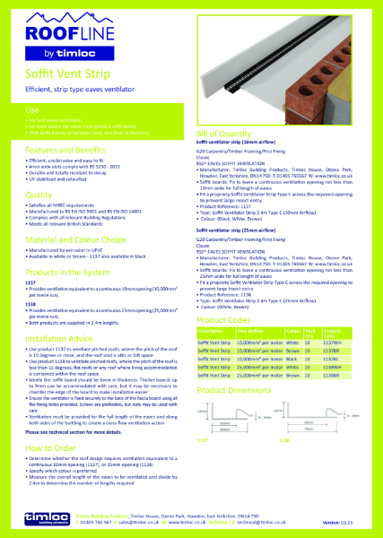Soffit Vent Strip Datasheet