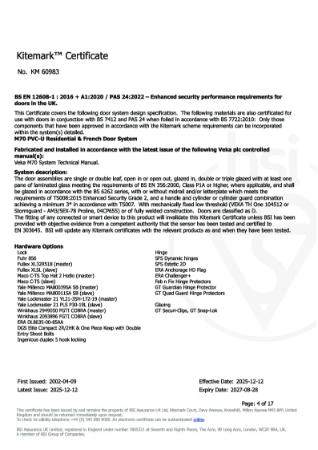 M70 PVC-U Residential Door Kitemark™ Certificate - No. KM 60983