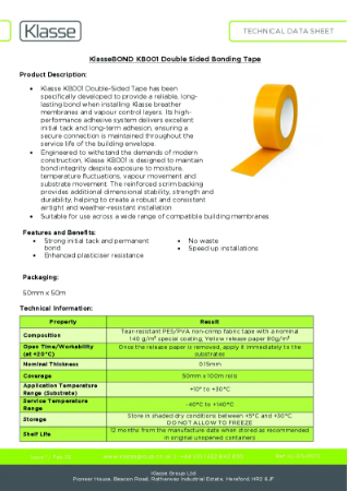 KB001 KlasseBOND Double Sided Bonding Tape FR TDS
