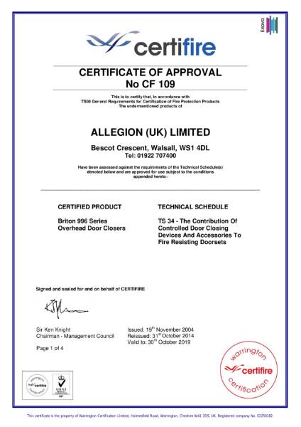 Certificate of Approval CF-109