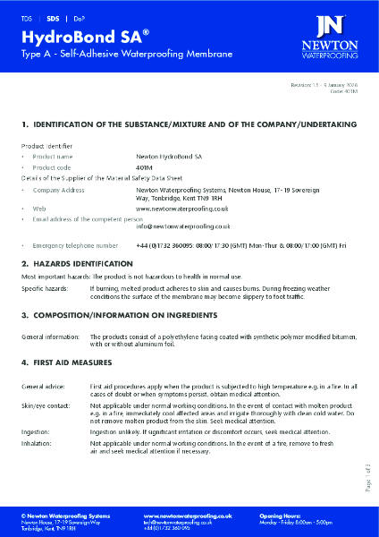 HydroBond SA Safety Data Sheet