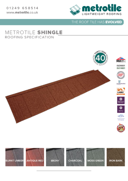 Metrotile Shingle Lightweight Steel Roofing and Cladding specification example