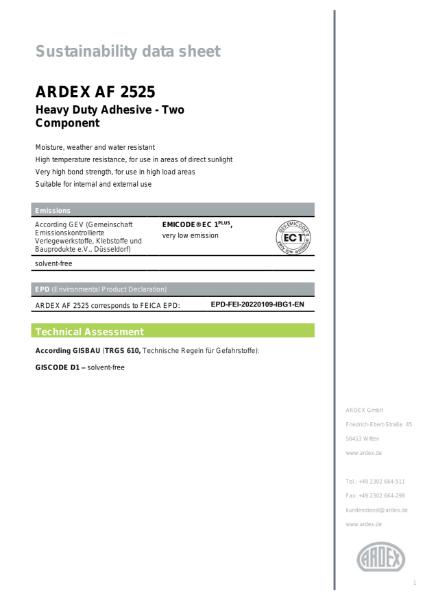 ARDEX AF 2525 Sustainability Data Sheet