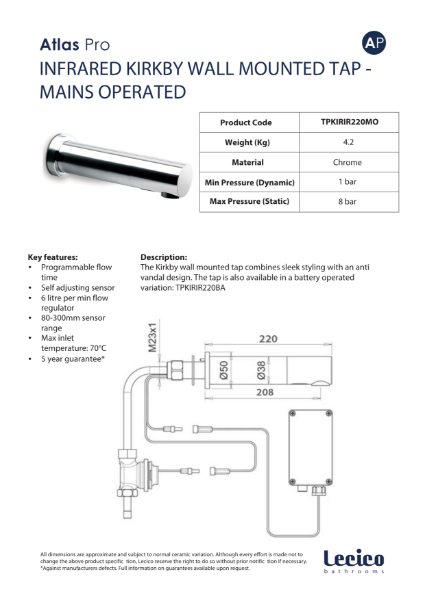 Kirkby Thermostatic Wall Mounted Mixer Tap (Mains)