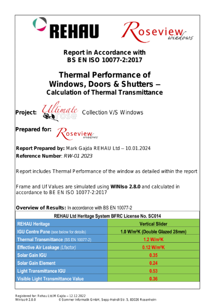 Ultimate Rose 1.2 U-Value Energy Report