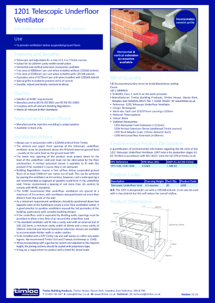 1201 Telescopic Underfloor Ventilator Datasheet