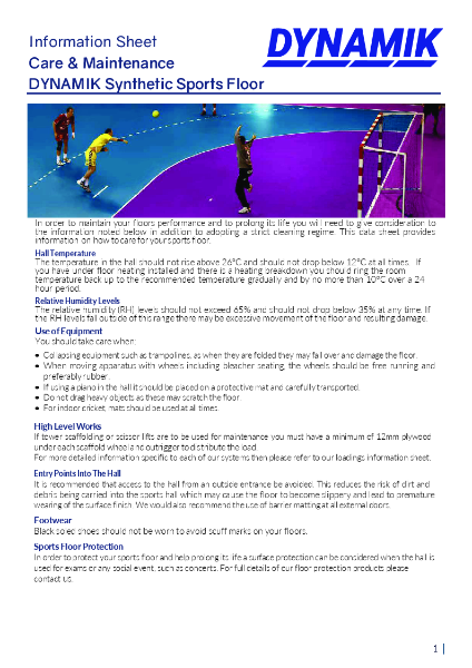 Care & Maintenance of Synthetic Sprung Sports Floors