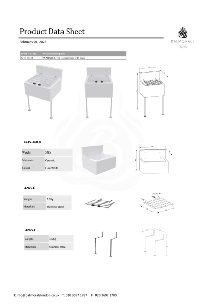 WARWICK 460 Cleaner Sink with Back